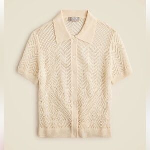 J.crew cashmere pointelle knit collared short sleeve cardigan neutral XS